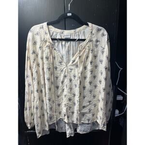 A New Day Beige Floral Peasant Blouse Long Sleeve Top